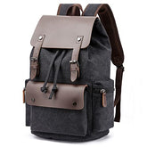 Leather Backpack for Men & Women, Denim Canvas Laptop Rucksack Casual Bookbag Hiking Bag Travel Daypack